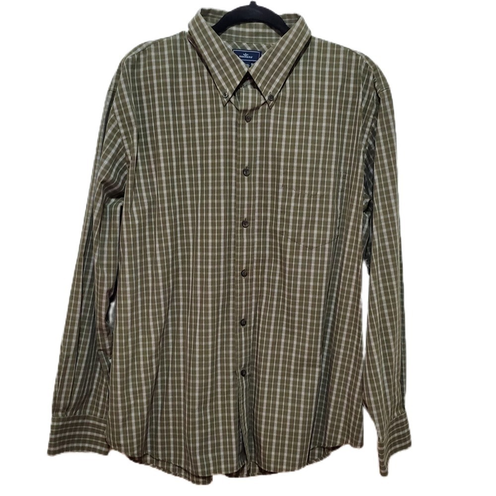 Dockers Green Black Checkered Print Button Down Shirt Men's Size‎ XL 17-17 1/2"